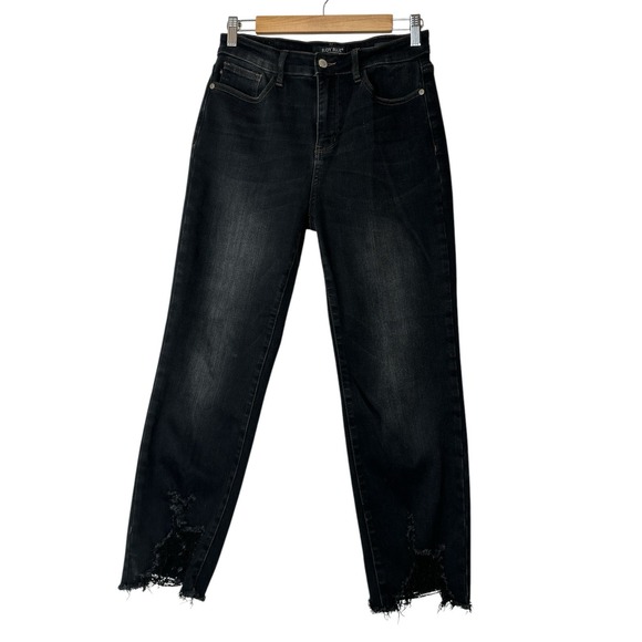 Judy Blue Denim - Judy Blue Cropped Straight Jeans Women Size 7 /‎ 28 Raw Hems Black Stretch